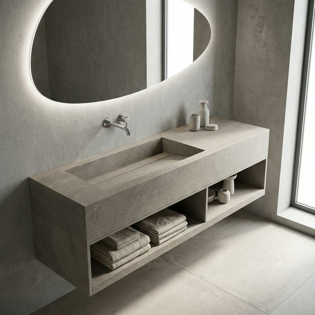 Gri-Bej Raflı LED Ayna